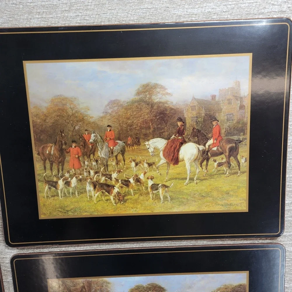 VTG Pimpernel Tally Ho Placemats Set 4 Fox Hunt Cork Back Horses England Hunting